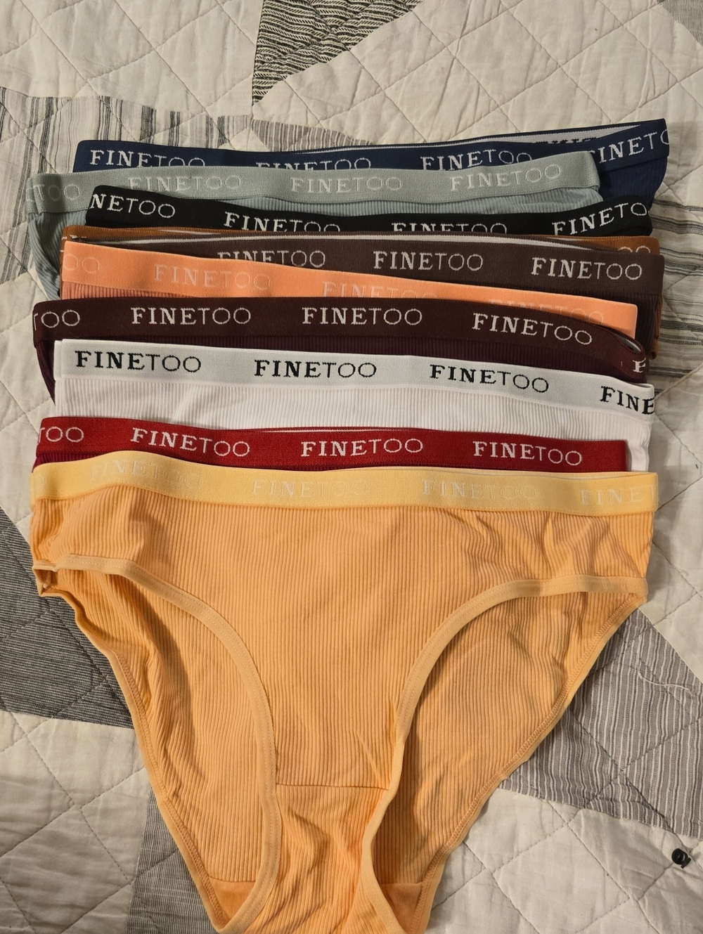 FINETOO Ribbed Bikini Briefs - Multi Color 10 Pieces Set
